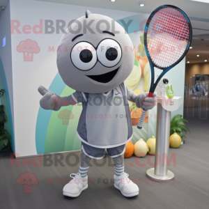 Gray Tennis Racket mascot costume character dressed with a Capri Pants and Bracelets