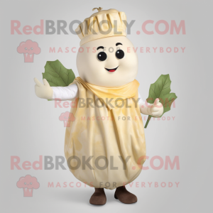 Cream Turnip mascot costume character dressed with a Dress Shirt and Wraps