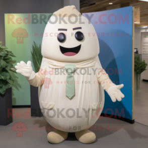 Cream Turnip mascot costume character dressed with a Dress Shirt and Wraps