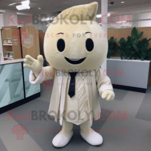 Cream Turnip mascot costume character dressed with a Dress Shirt and Wraps