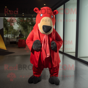 Red Tapir mascot costume character dressed with a Suit Pants and Shawls