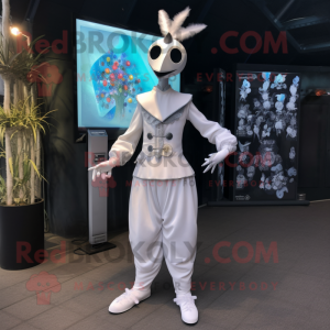 White Stilt Walker mascot costume character dressed with a Playsuit and Headbands