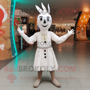 White Stilt Walker mascot costume character dressed with a Playsuit and Headbands