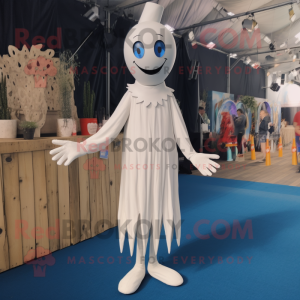 White Stilt Walker mascot costume character dressed with a Playsuit and Headbands