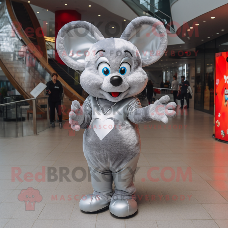 Silver Heart mascot costume character dressed with a Coat and Mittens Silver Heart mascot costume character dressed with a Coat and Mittens