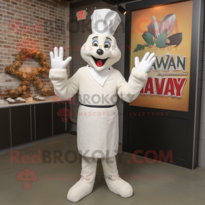 White Jambalaya mascot costume character dressed with a V-Neck Tee and Gloves