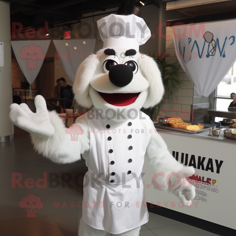 White Jambalaya mascot costume character dressed with a V-Neck Tee and Gloves