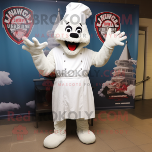White Jambalaya mascot costume character dressed with a V-Neck Tee and Gloves