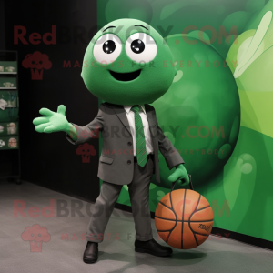 Green Handball Ball mascot costume character dressed with a Suit Jacket and Tote bags
