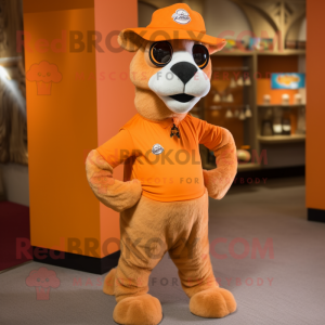 Orange Camel mascot costume character dressed with a Polo Tee and Hats