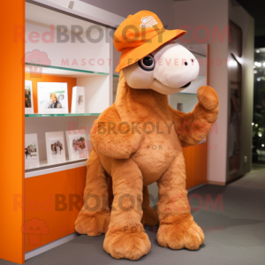 Orange Camel mascot costume character dressed with a Polo Tee and Hats