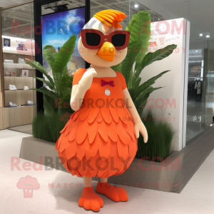 Peach Chicken mascot costume character dressed with a Maxi Skirt and Sunglasses