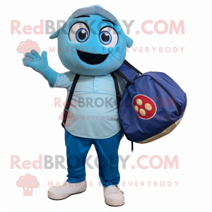 Blue Pizza mascot costume character dressed with a Cargo Shorts and Handbags