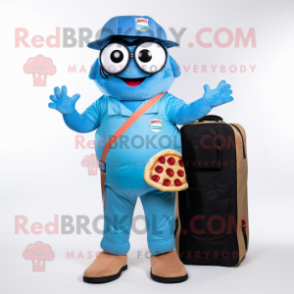 Blue Pizza mascot costume character dressed with a Cargo Shorts and Handbags