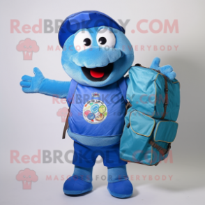 Blue Pizza mascot costume character dressed with a Cargo Shorts and Handbags