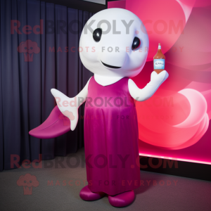Magenta Beluga Whale mascot costume character dressed with a Cocktail Dress and Tie pins