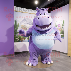Lavender Hippopotamus mascot costume character dressed with a Bodysuit and Wraps