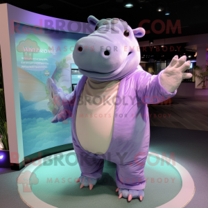 Lavender Hippopotamus mascot costume character dressed with a Bodysuit and Wraps