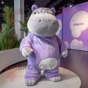 Lavender Hippopotamus mascot costume character dressed with a Bodysuit and Wraps
