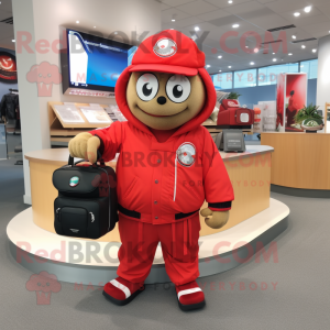 Red Baseball Ball mascot costume character dressed with a Parka and Wallets