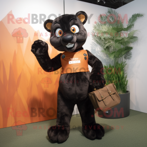 Rust Panther mascot costume character dressed with a Dungarees and Tote bags