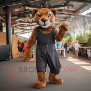 Rust Panther mascot costume character dressed with a Dungarees and Tote bags