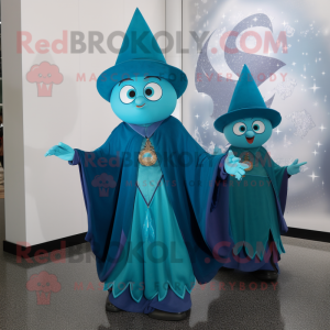 Teal Wizard mascot costume character dressed with a Evening Gown and Handbags