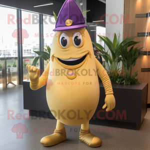 Gold Eggplant mascot costume character dressed with a Tank Top and Lapel pins
