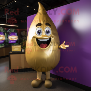 Gold Eggplant mascot costume character dressed with a Tank Top and Lapel pins