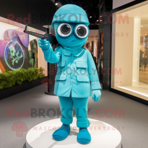 Cyan Sniper maskot kostume...