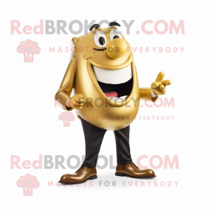 Gold Steak mascot costume character dressed with a Suit Pants and Shoe clips