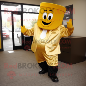 Gold Steak mascot costume character dressed with a Suit Pants and Shoe clips