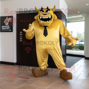 Gold Steak mascot costume character dressed with a Suit Pants and Shoe clips