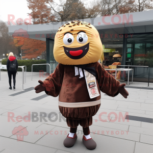 Brown Hamburger mascot costume character dressed with a Sweatshirt and Scarf clips