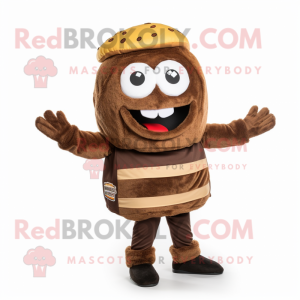 Brown Hamburger mascot costume character dressed with a Sweatshirt and Scarf clips