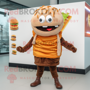 Brown Hamburger mascot costume character dressed with a Sweatshirt and Scarf clips