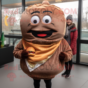 Brown Hamburger mascot costume character dressed with a Sweatshirt and Scarf clips