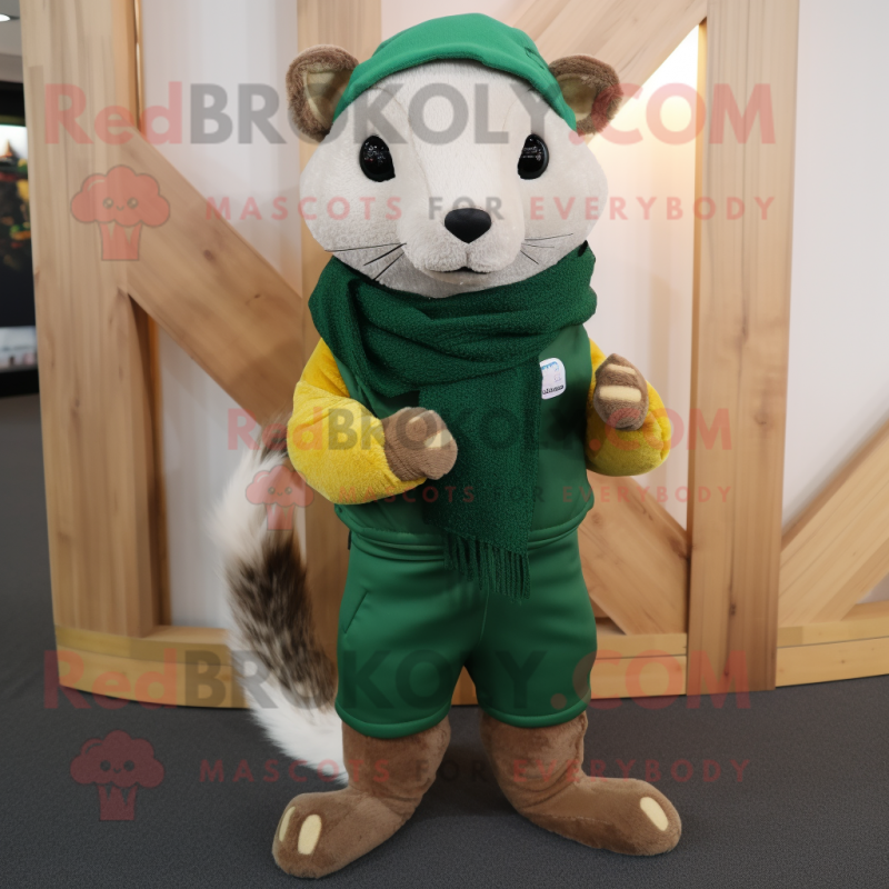 Green Marten mascot costume character dressed with a Corduroy Pants and Scarves