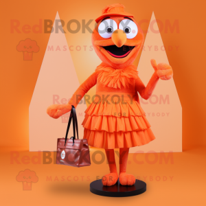 Orange Stilt Walker mascot costume character dressed with a Pleated Skirt and Wallets
