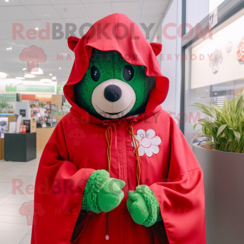 Red Four Leaf Clover mascot costume character dressed with a Parka and Necklaces Red Four Leaf Clover mascot costume character dressed with a Parka and Necklaces