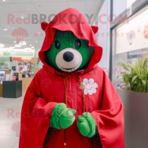 Red Four Leaf Clover mascot costume character dressed with a Parka and Necklaces