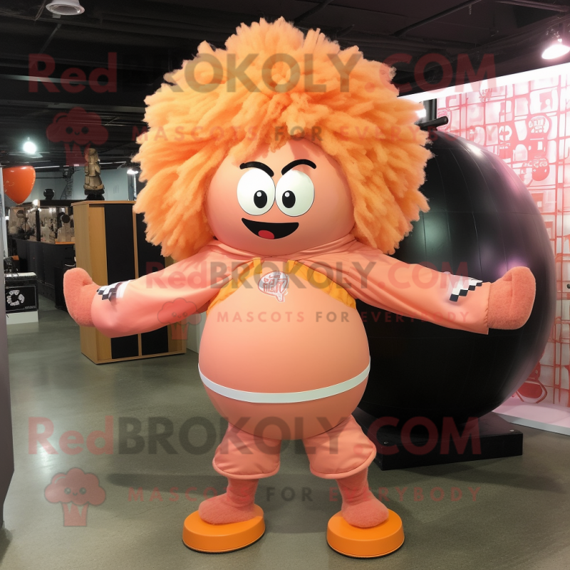 Peach Human Cannon Ball mascot costume character dressed with a Rash Guard and Hair clips