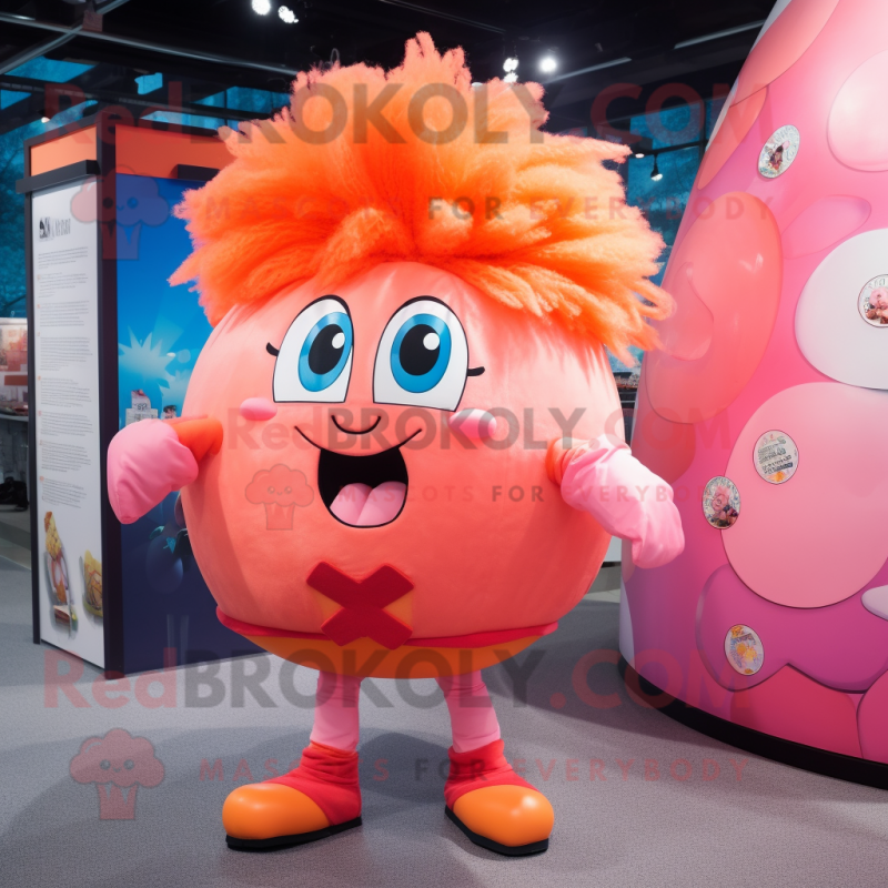 Peach Human Cannon Ball mascot costume character dressed with a Rash Guard and Hair clips Peach Human Cannon Ball mascot costume character dressed with a Rash Guard and Hair clips