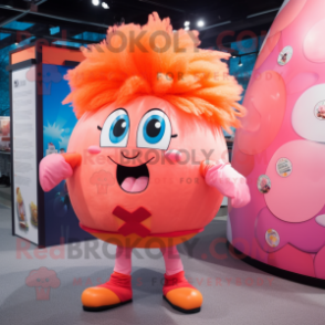 Peach Human Cannon Ball mascot costume character dressed with a Rash Guard and Hair clips