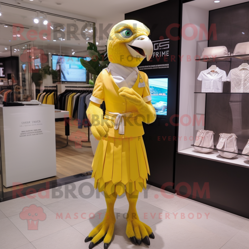 Lemon Yellow Eagle mascot costume character dressed with a Dress and Watches