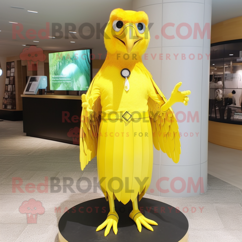 Lemon Yellow Eagle mascot costume character dressed with a Dress and Watches