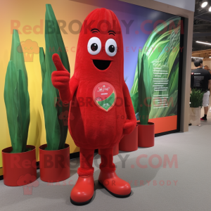 Red Asparagus mascot costume character dressed with a T-Shirt and Foot pads
