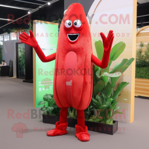 Red Asparagus mascot costume character dressed with a T-Shirt and Foot pads