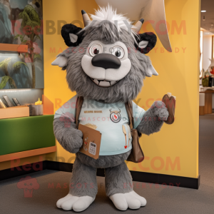 Gray Yak mascot costume character dressed with a Henley Tee and Coin purses