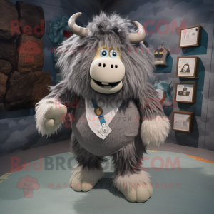 Gray Yak mascot costume character dressed with a Henley Tee and Coin purses